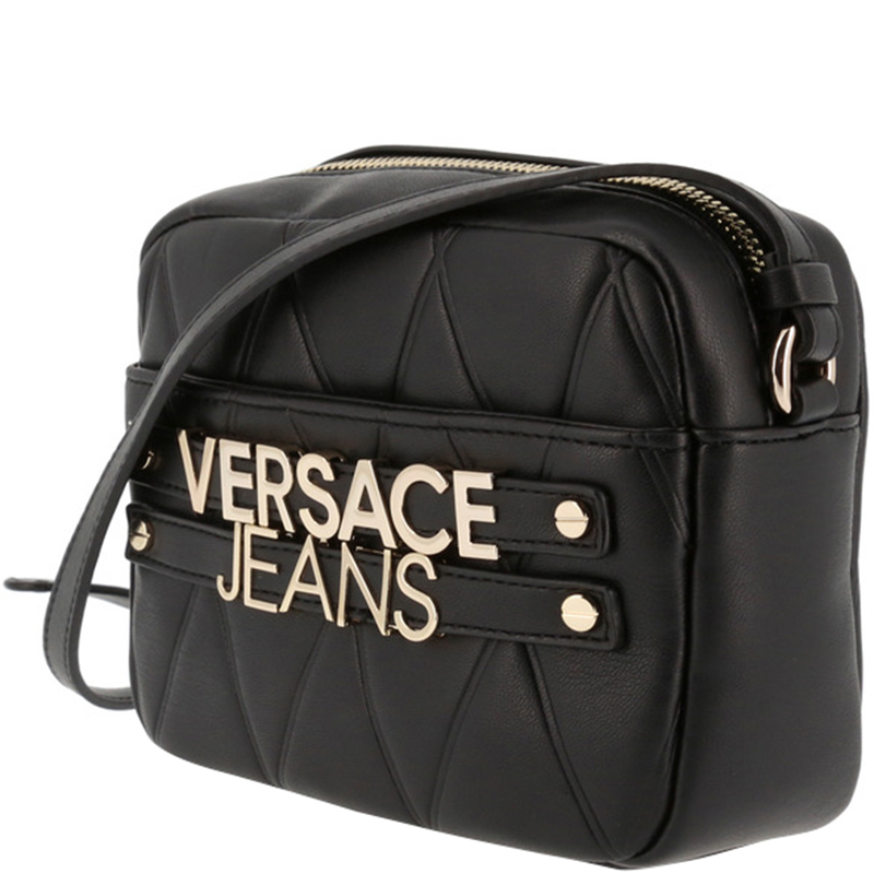 

Versace Jeans Black Faux Quilted Leather Crossbody Bag