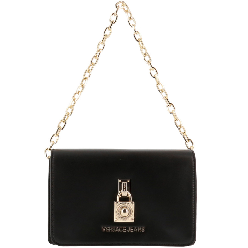 Versace Jeans Black Leather Chain Flap Bag