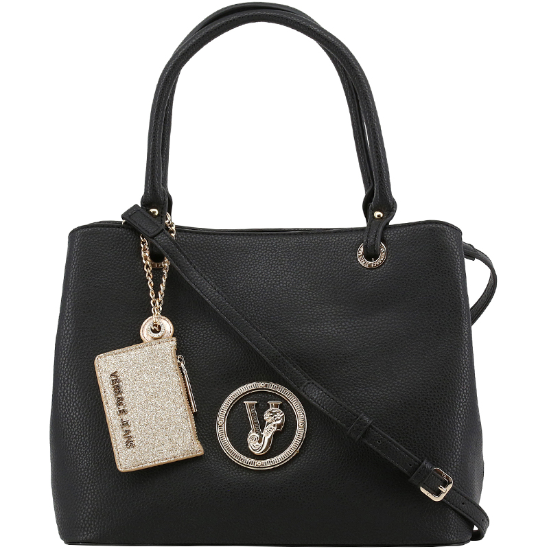 Pre Owned Versace Jeans Black Pebbled Faux Leather Tote