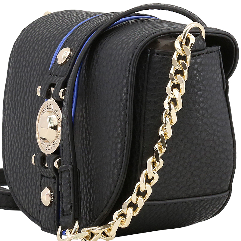 

Versace Jeans Black Pebbled Faux Leather Chain Crossbody Bag