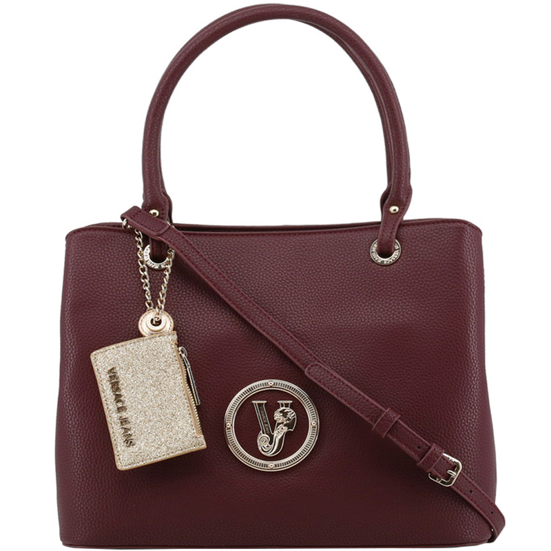 Versace Jeans Maroon Pebbled Faux Leather Tote