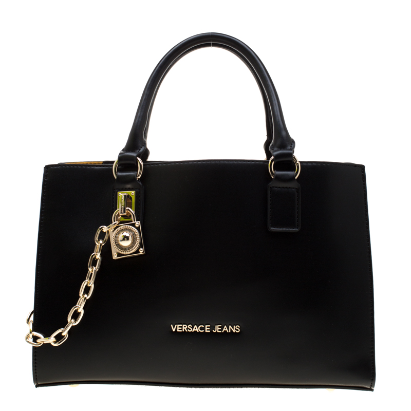 Pre Owned Versace Jeans Black Faux Leather Top Handle Bag
