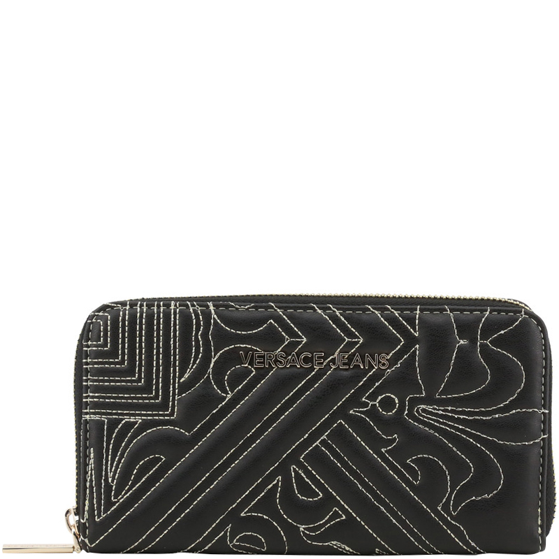 Versace Jeans Black Faux Quilted Leather Zip Around Wallet