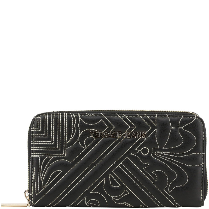 Versace Jeans Black Faux Quilted Leather Zip Around Wallet
