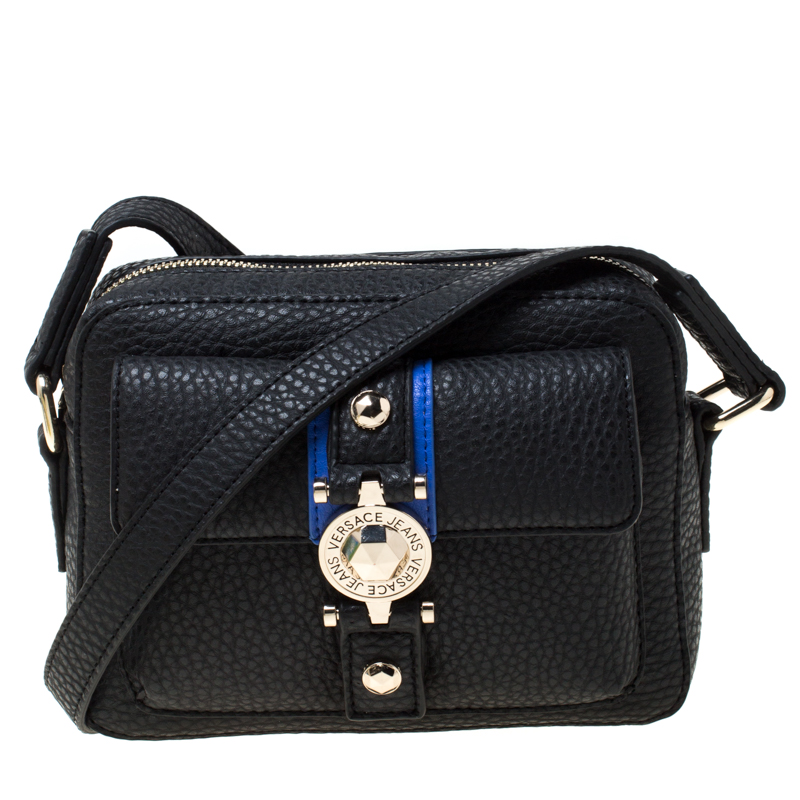 Pre Owned Versace Jeans Black Faux Pebbled Leather Crossbody Bag