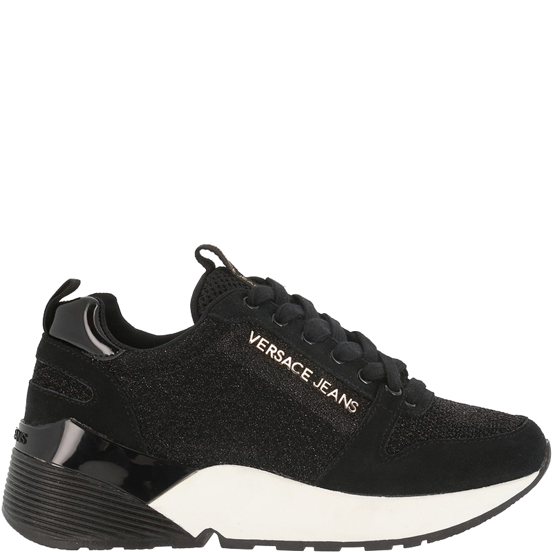 Versace Jeans Black Fabric and Suede Lace Up Sneakers Size 39