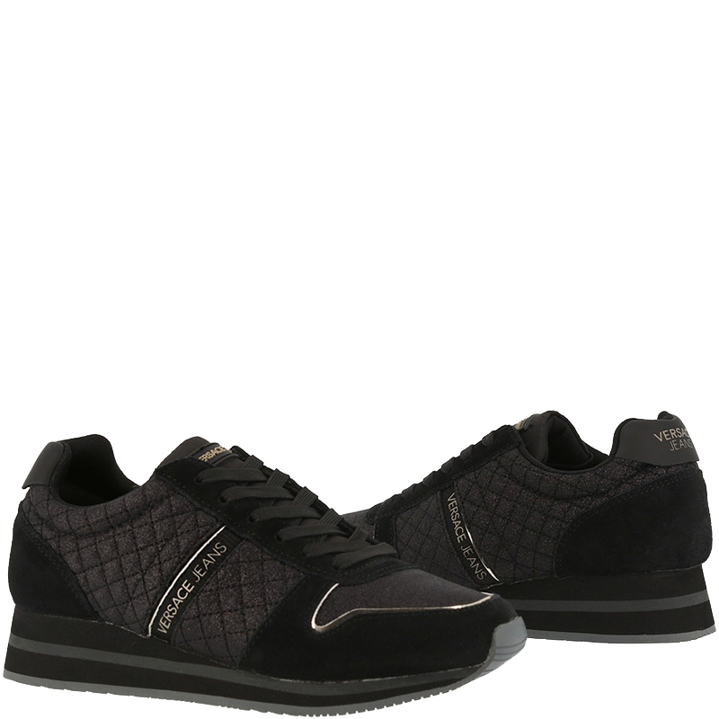 

Versace Jeans Black Quilted Fabric and Suede Lace Up Sneakers Size