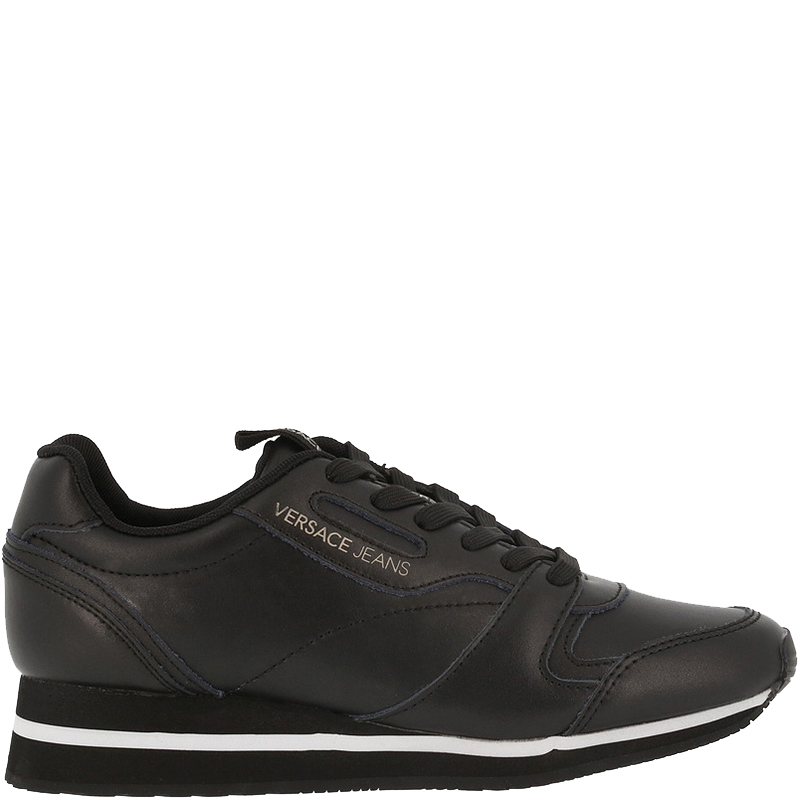 Versace Jeans Black Faux Leather Lace Up Sneakers Size 41