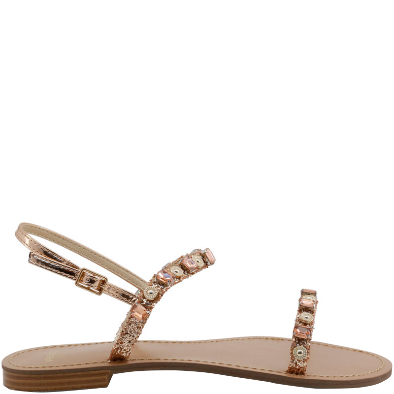 Pre Owned Versace Jeans Pink Embellished Crystals Flat Sandals Size 36