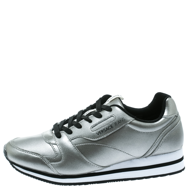 

Versace Jeans Silver Faux Leather Lace Up Sneakers Size