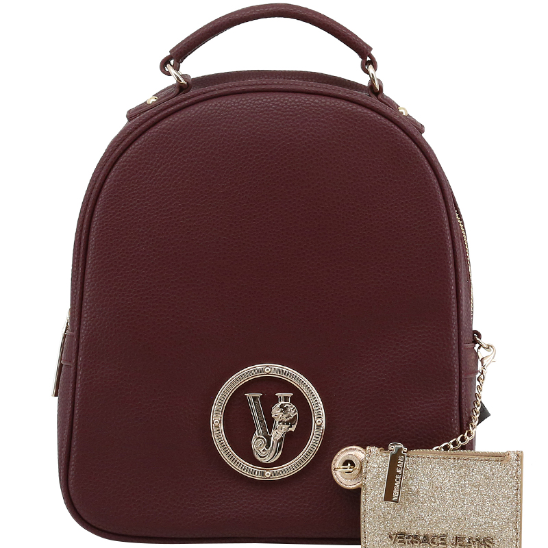Pre Owned Versace Jeans Maroon Pebbled Leather Backpack
