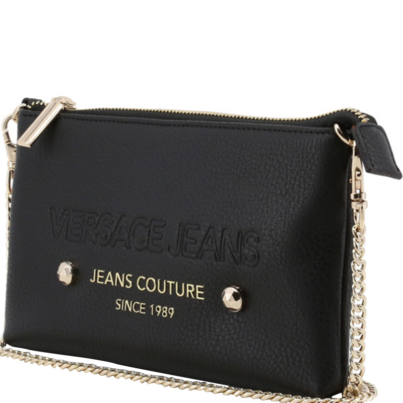 

Versace Jeans Black Faux Pebbled Leather Chain Pochette Accessories