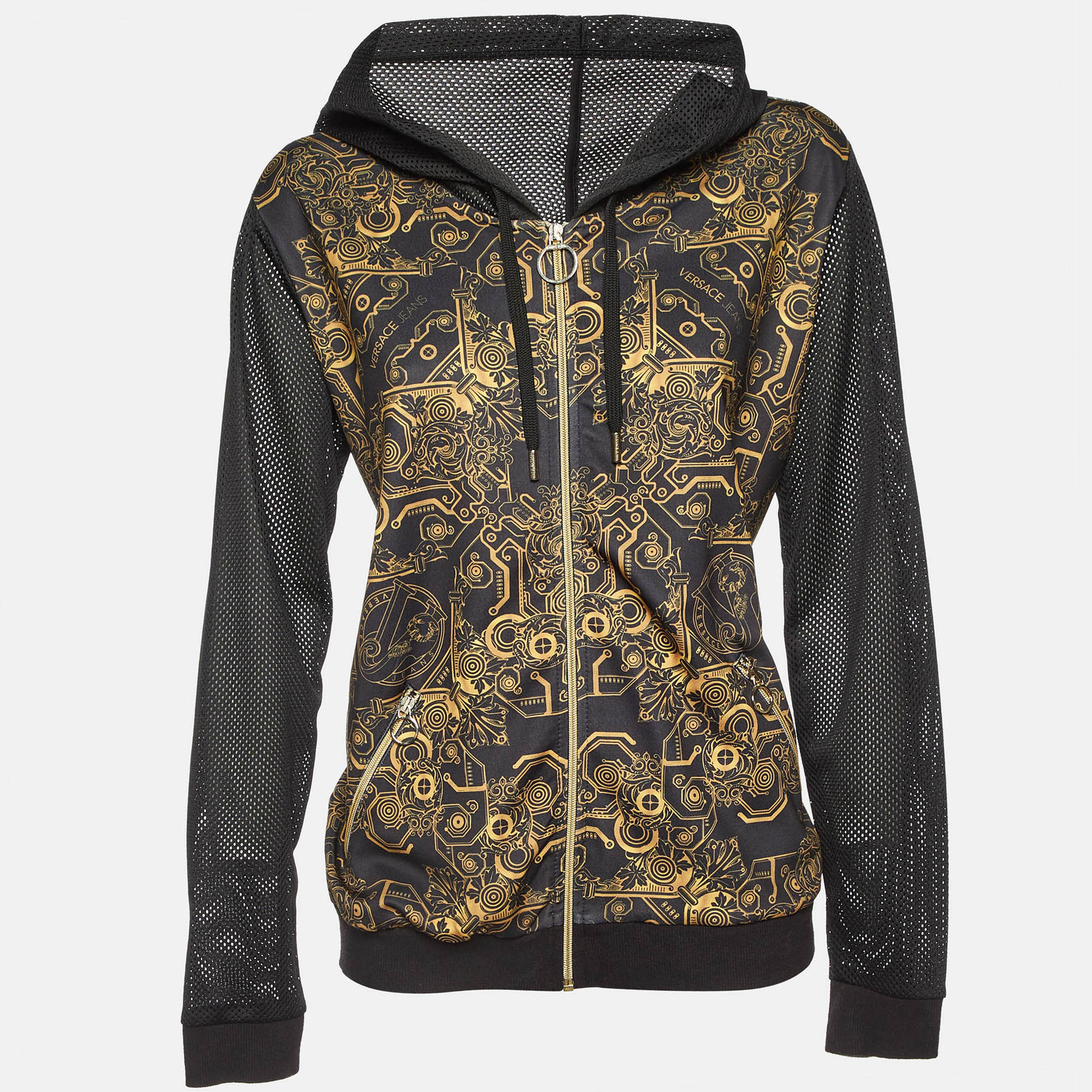 

Versace Jeans Black Baroque Print Jersey Zip-Up Hood Jacket L