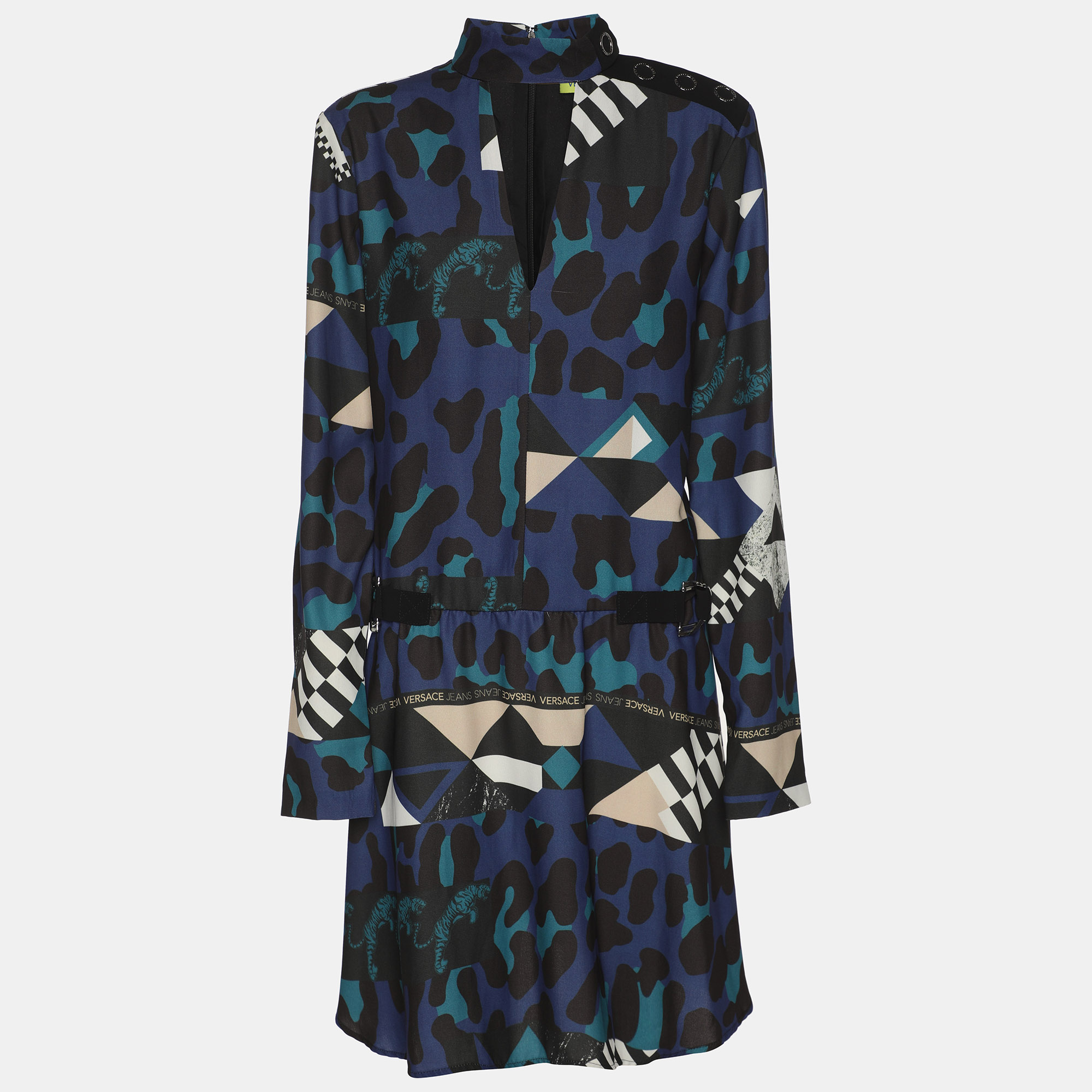 Versace Jeans Multicolor Printed Crepe Longs Sleeve Mini Dress M