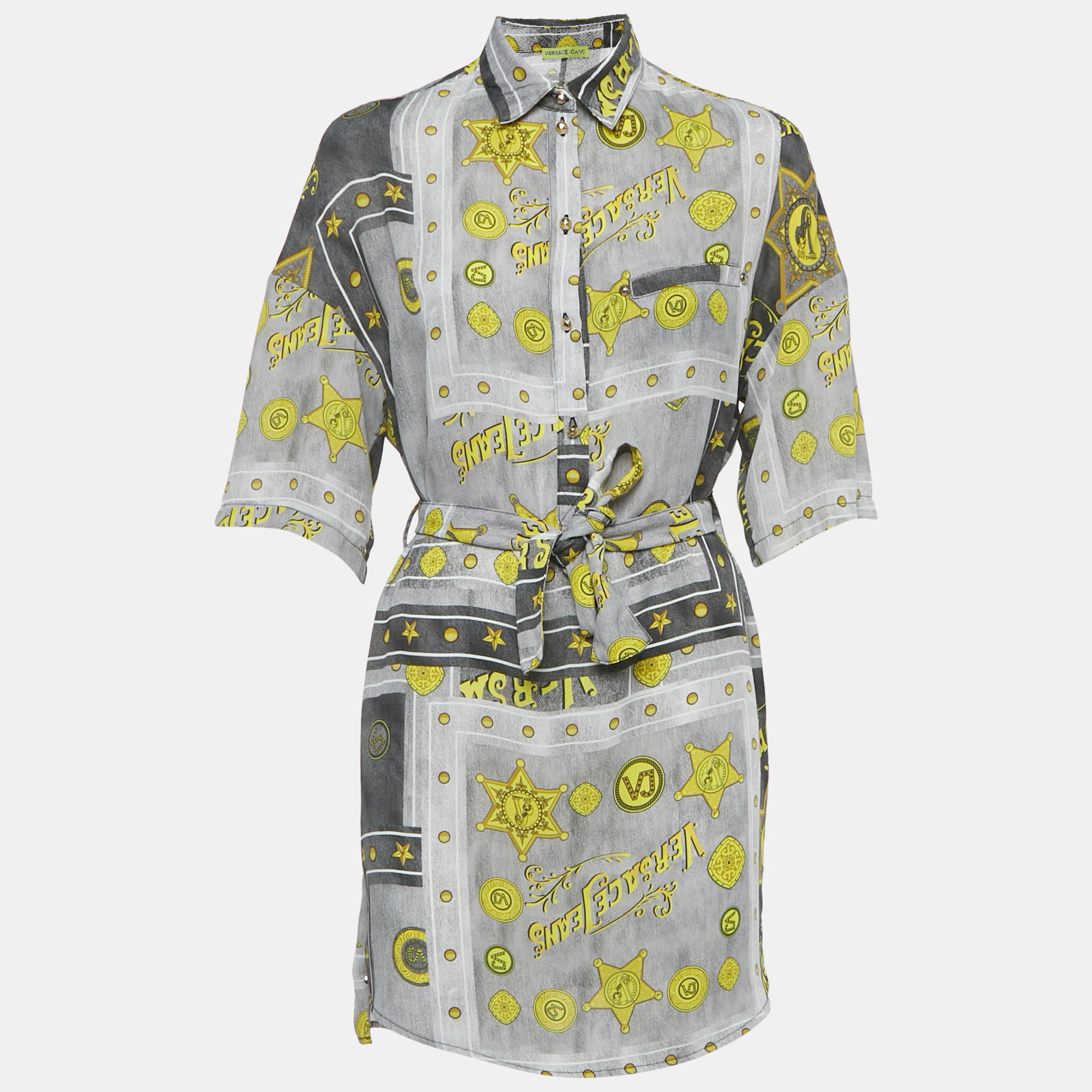 

Versace Jeans Grey Printed Crepe Tunic Top M