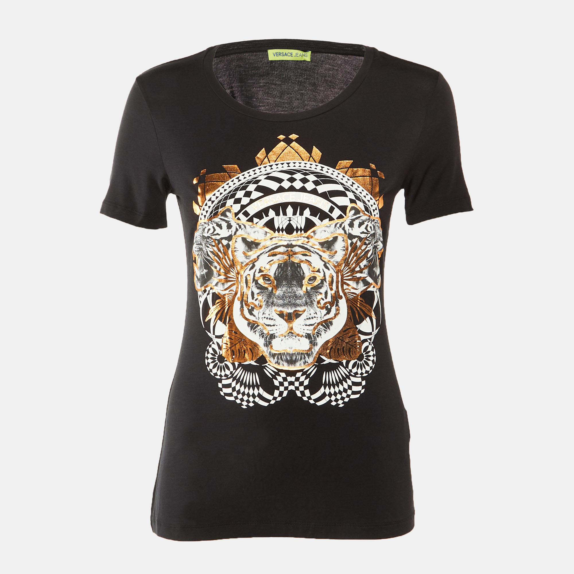 Pre-owned Versace Jeans Black Tiger Print Fabric Blend Top