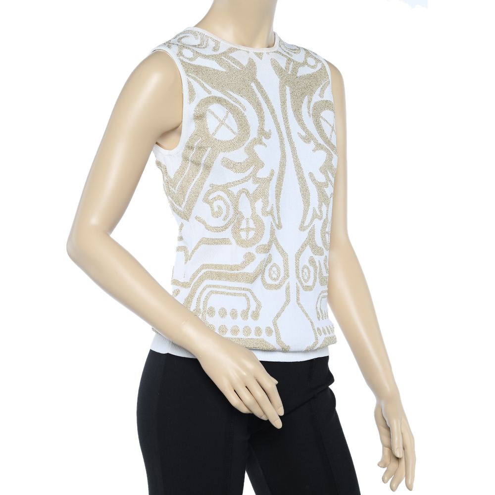 

Versace Jeans White Patterned Lurex Knit Sleeveless Top