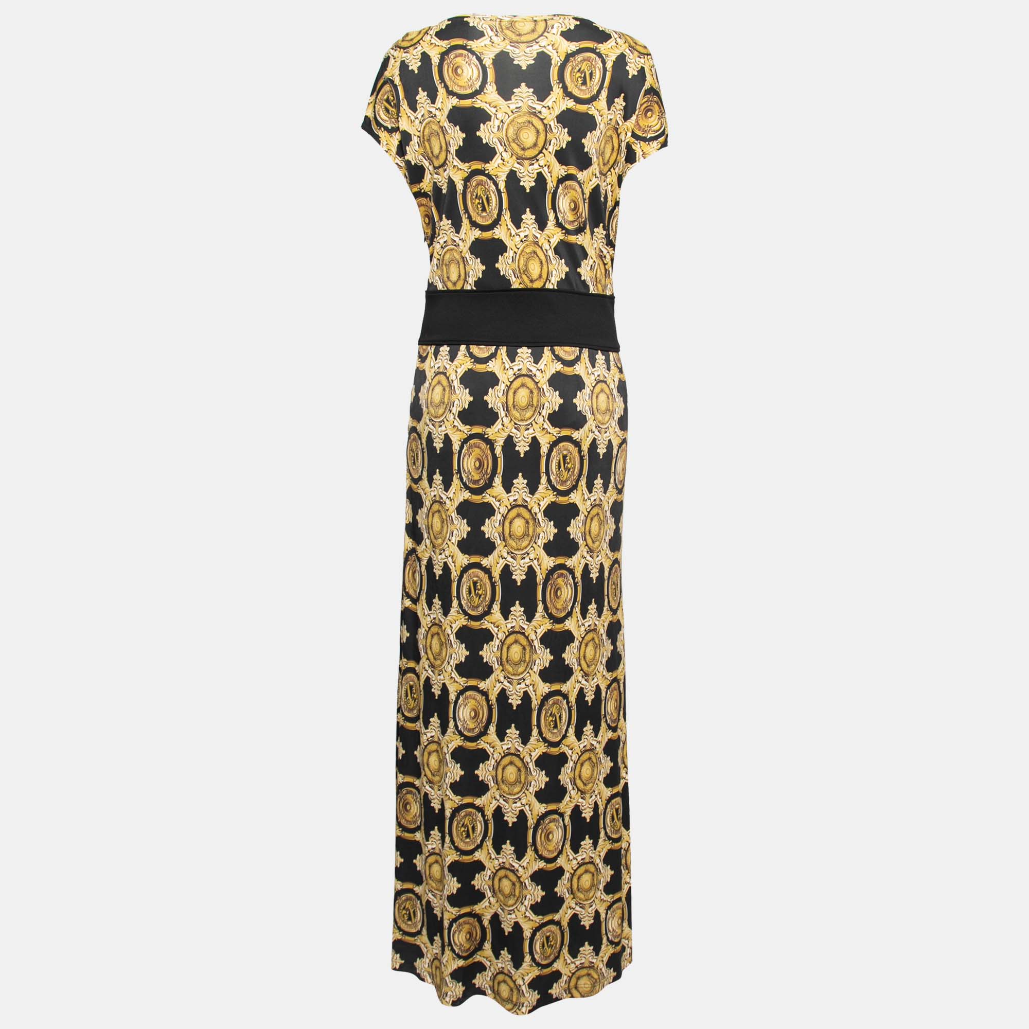 

Versace Jeans Black & Gold Baroque Print Jersey Maxi Dress