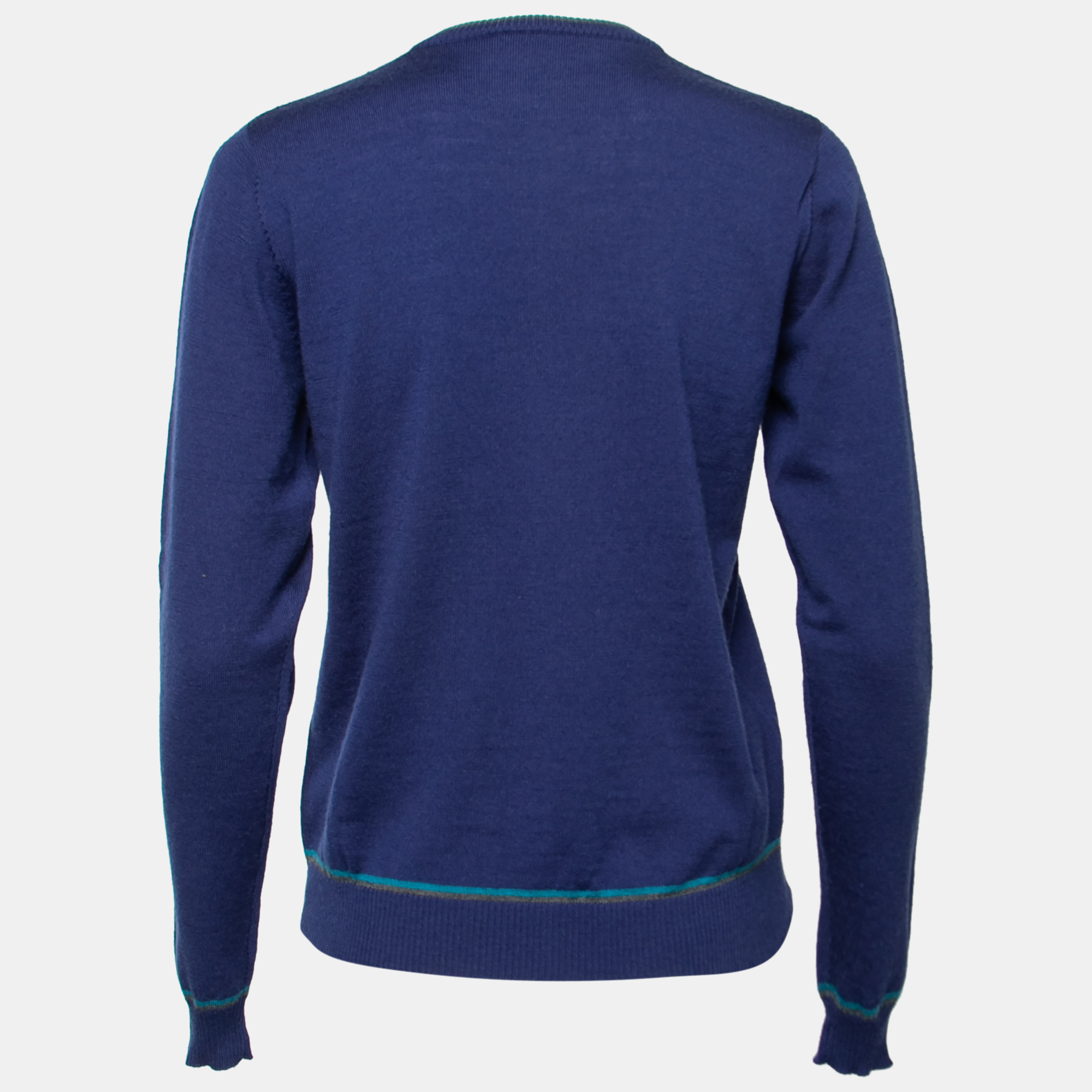 

Versace Jeans Blue Wool Logo Embroidered V-Neck Sweater