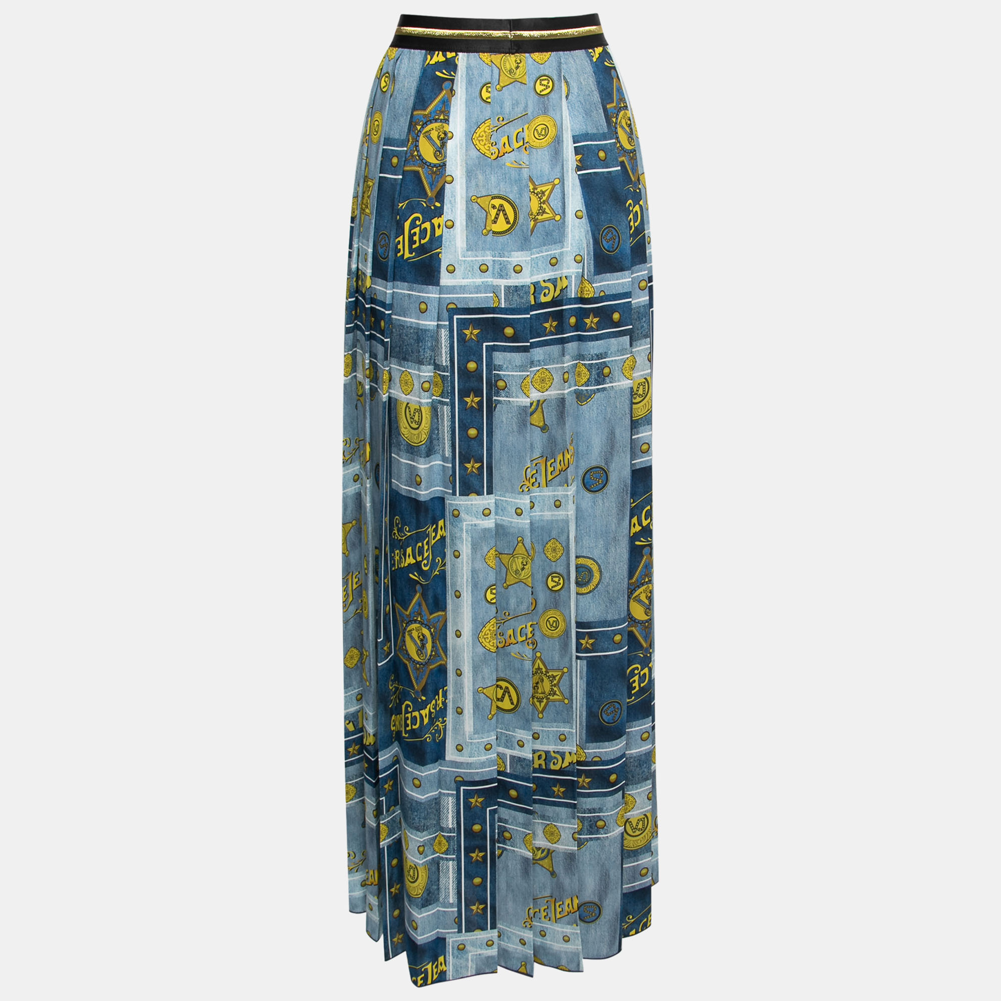 

Versace Jeans Blue All-Over Print Crepe Pleated Maxi Skirt