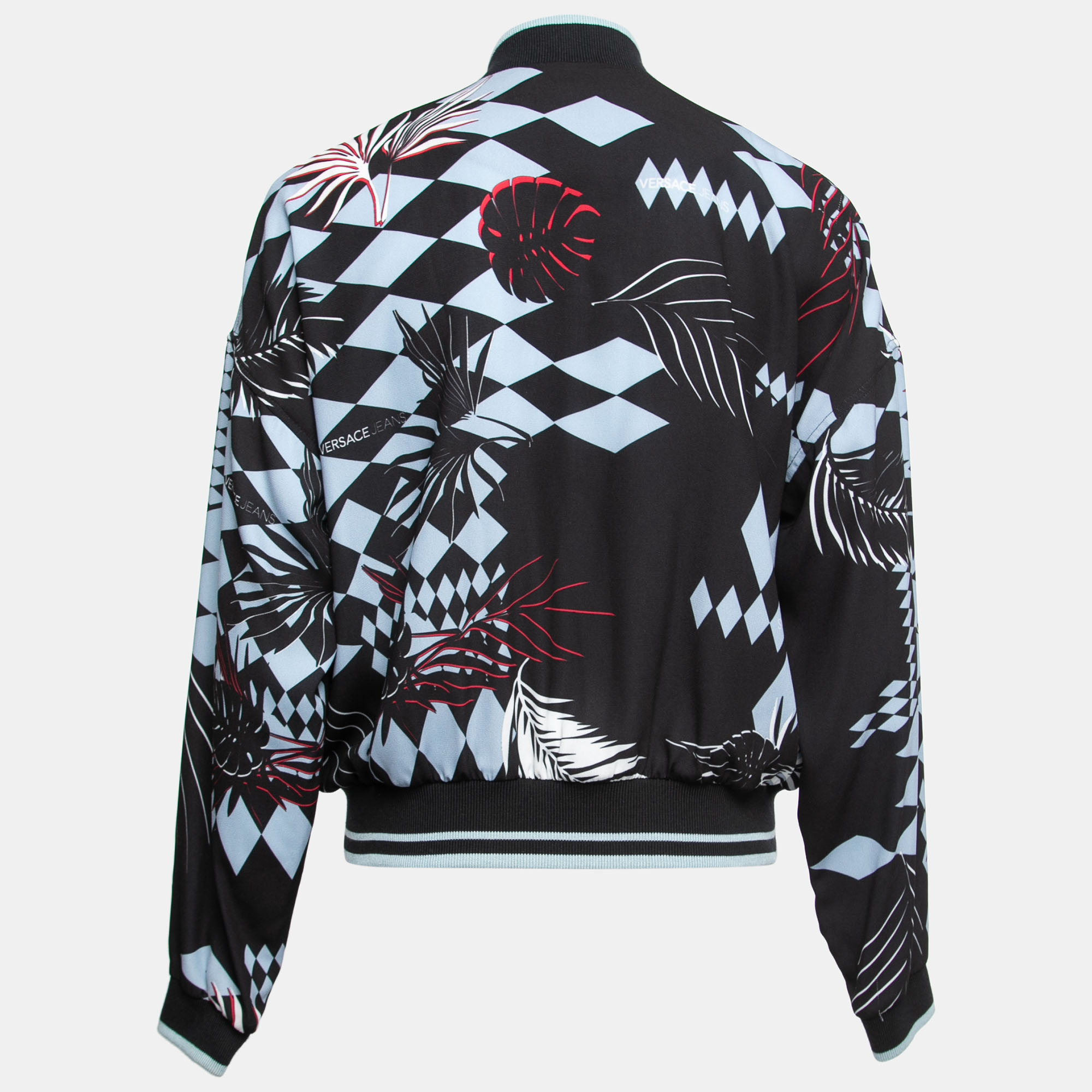 

Versace Jeans Blue & Black Printed Crepe Bomber Jacket