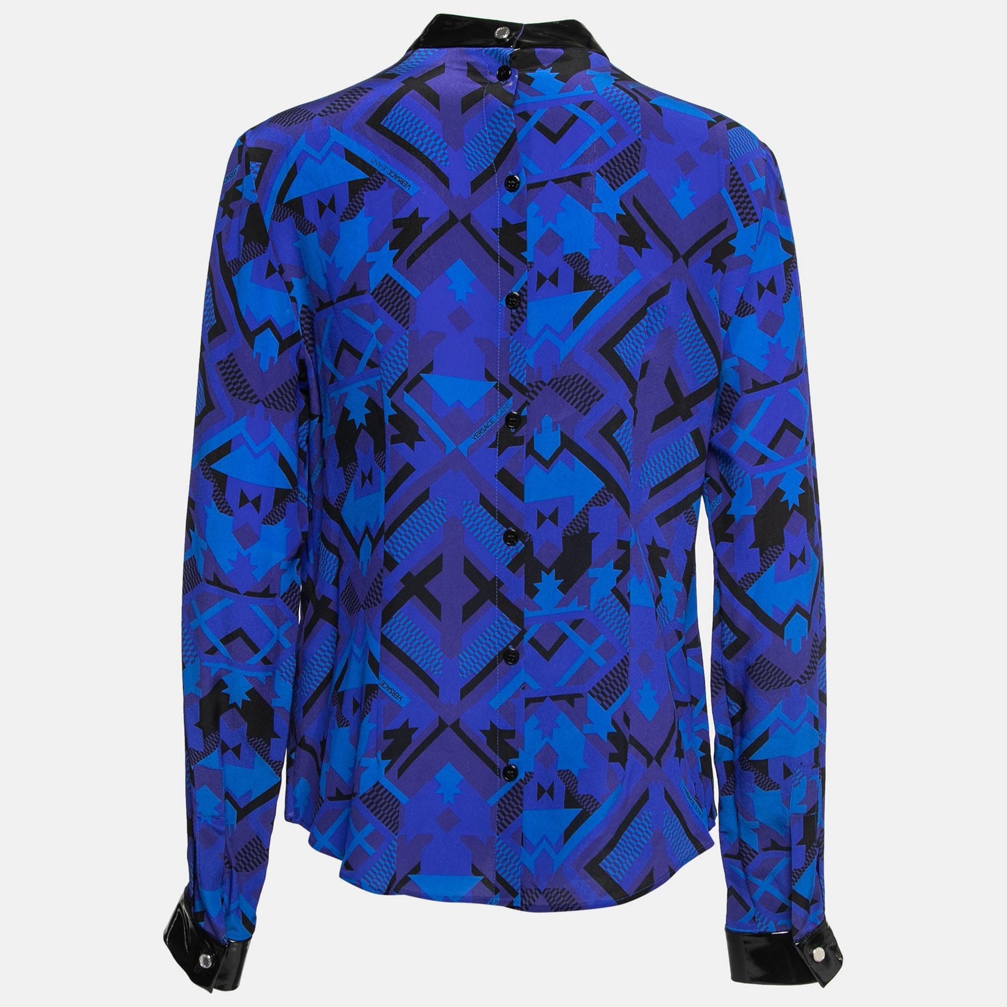 

Versace Jeans Blue Printed Silk Contrast Trimmed Blouse