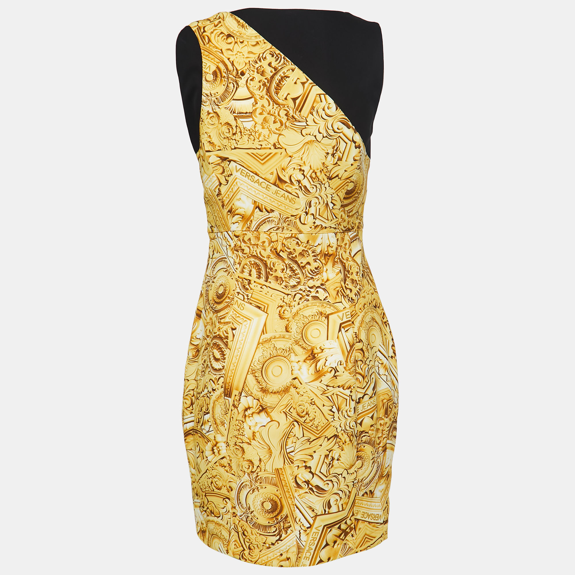 

Versace Jeans Black/Yellow Baroque Printed Sheath Dress