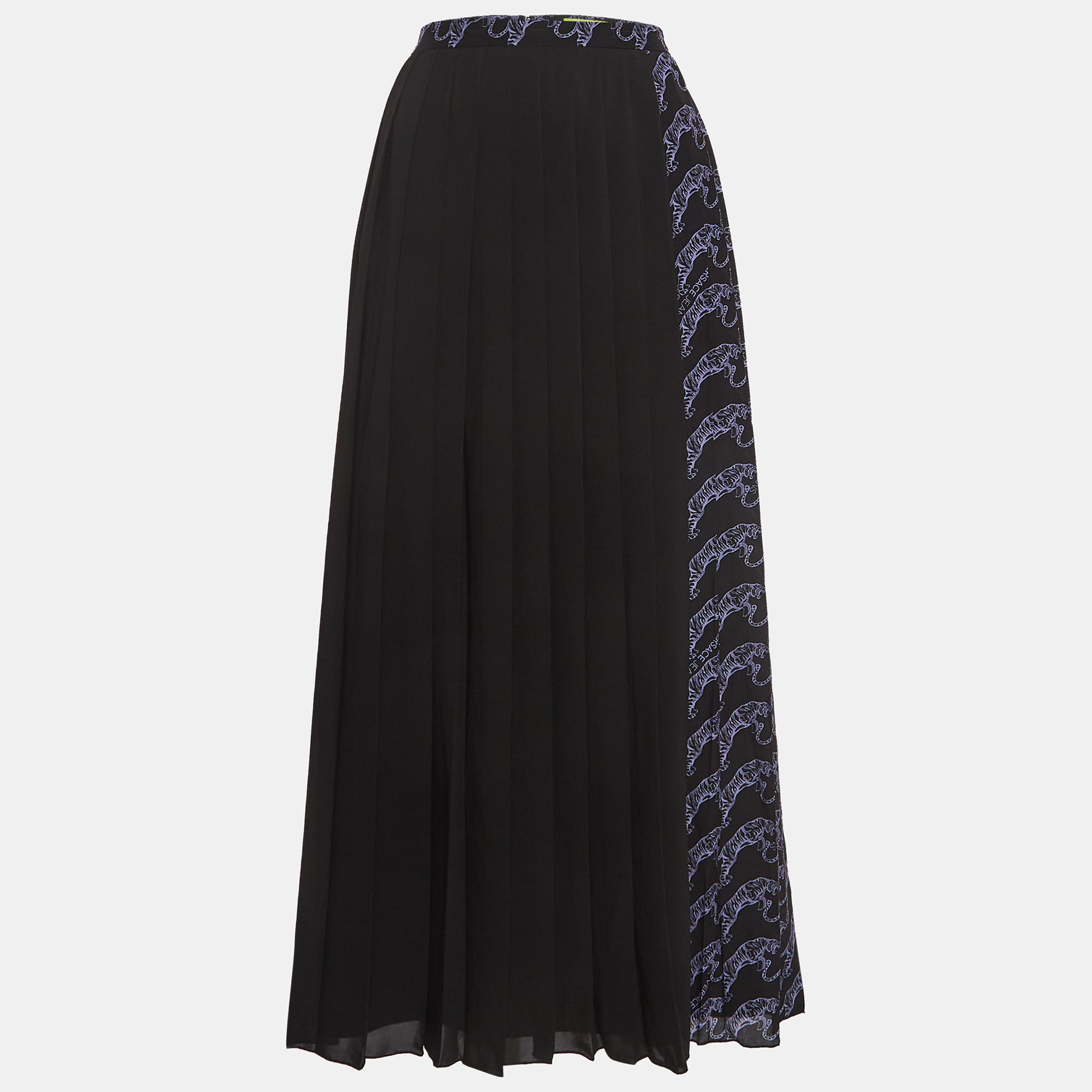 Pre-owned Versace Jeans Black Printed Silk Pleated Maxi Skirt M