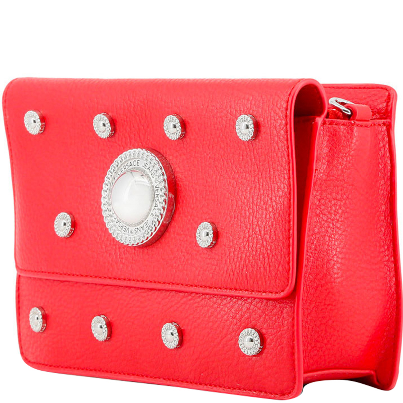 

Versace Jeans Red Synthetic Leather Studded Crossbody Bag