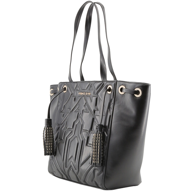 

Versace Jeans Black Embosed Synthetic Leather Tote Bag