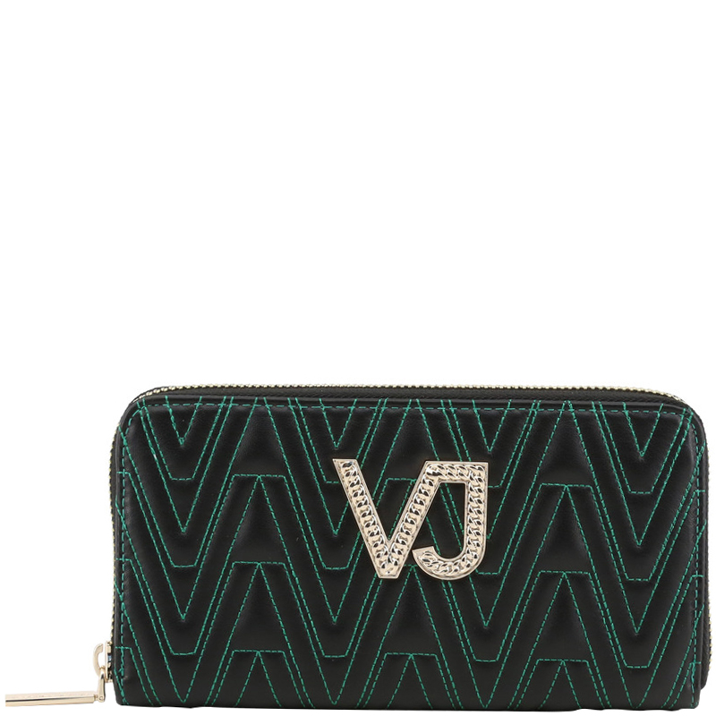 Versace Jeans Black Faux Signature Faux Leather Zip Around Wallet