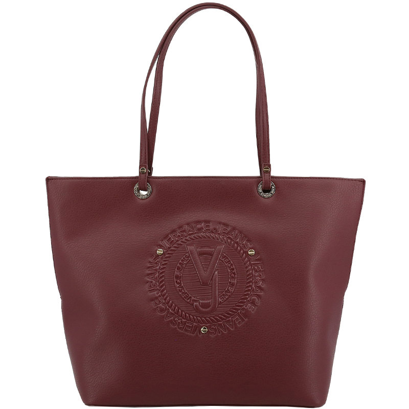 Pre Owned Versace Jeans Dark Red Faux Leather Shopper Tote
