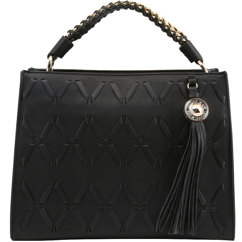 Versace Jeans Black Faux Leather Tassel Top Handle Bag