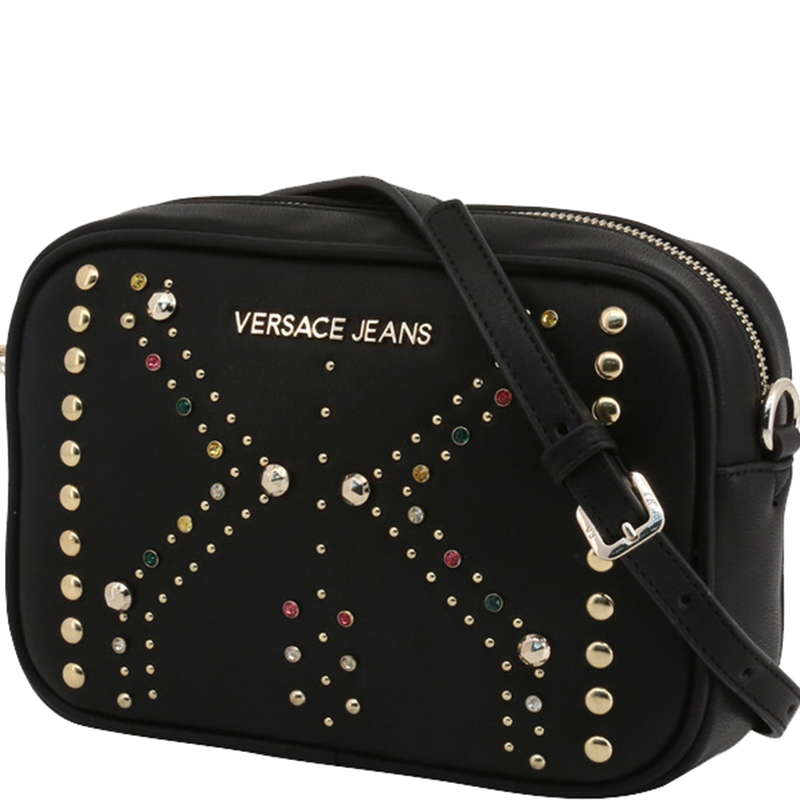 

Versace Jeans Black Faux Leather Embellished Crossbody Bag