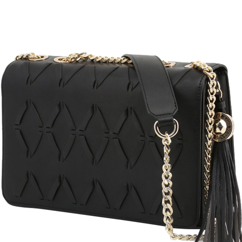 

Versace Jeans Black Faux Leather Tassel Shoulder Bag