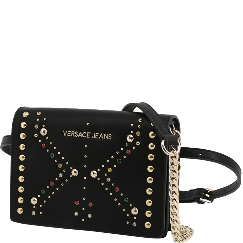 

Versace Jeans Black Faux Leather Embellished Crossbody Bag