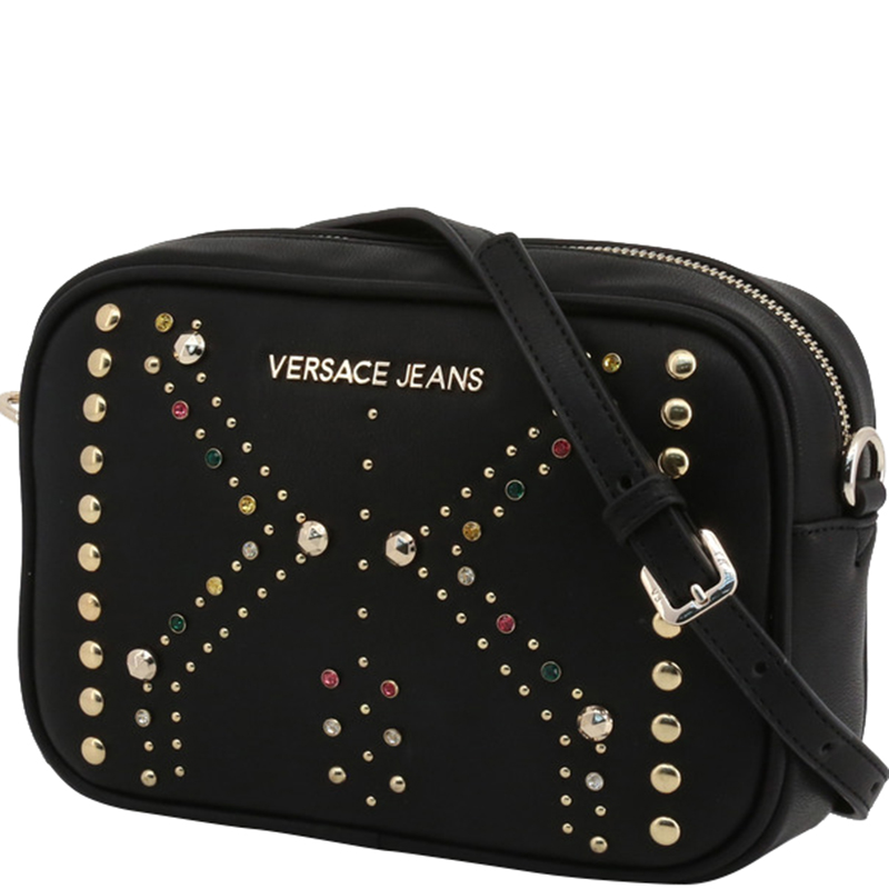 

Versace Jeans Black Faux Leather Embellished Crossbody Bag