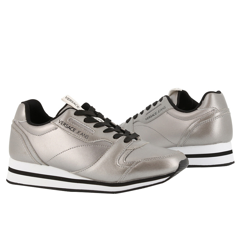 

Versace Jeans Metallic Grey Faux Leather Lace Up Sneakers Size