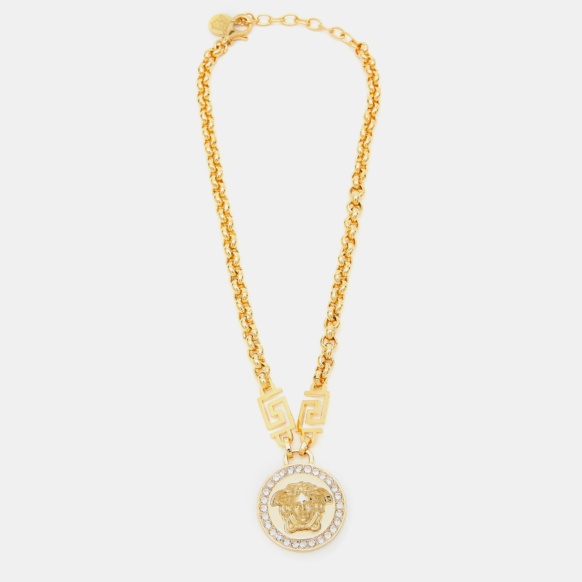 

Versace La Medusa Greca Crystal Gold Tone Chain Necklace