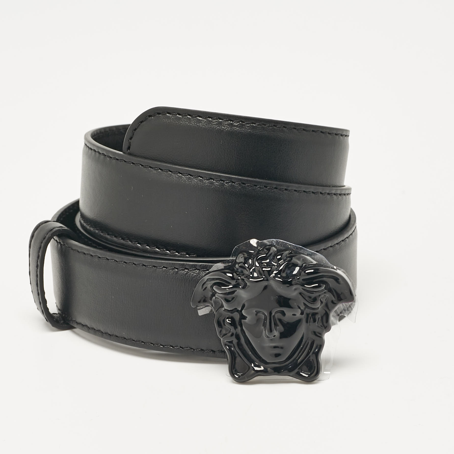 

Versace Black Leather Medusa Buckle Belt