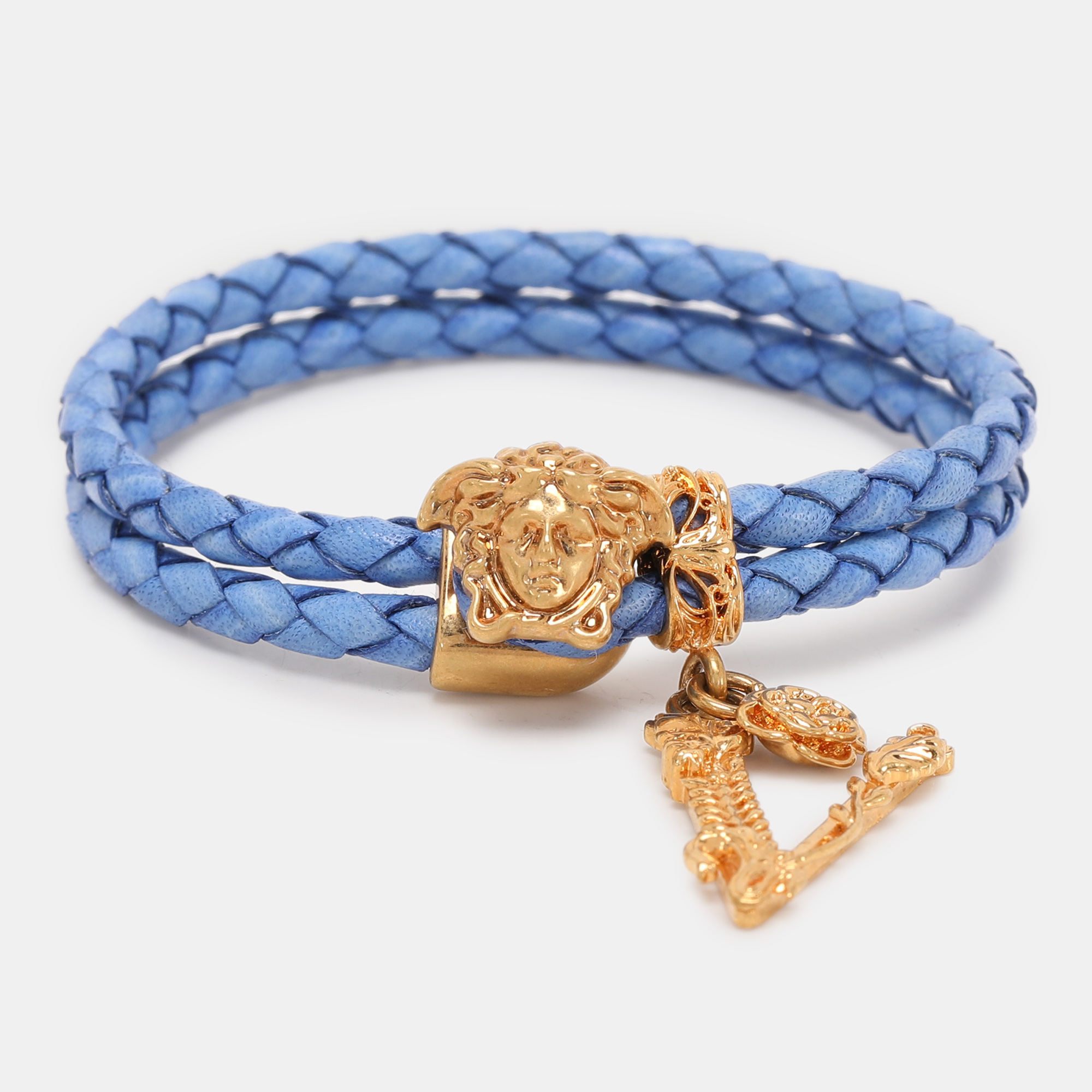 

Versace Blue Braided Leather Medusa Bracelet