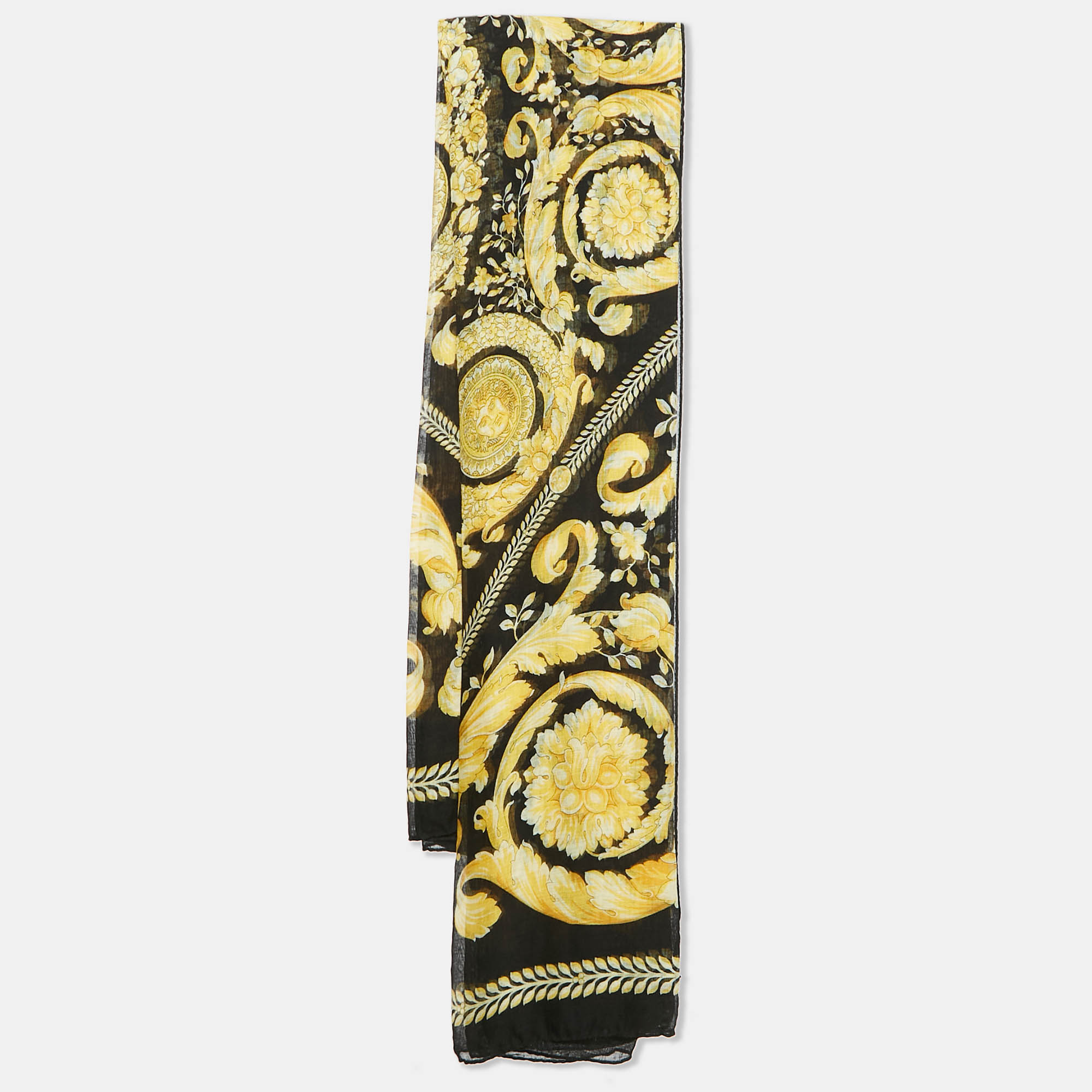 

Versace Black/Yellow Barocco Print Modal Voile Scarf