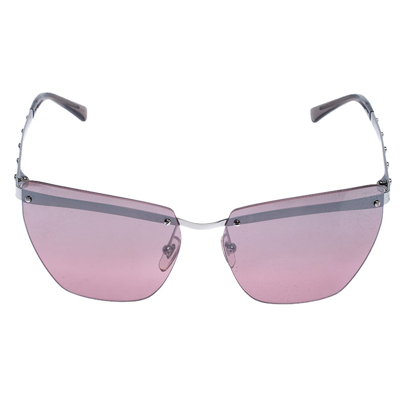 

Versace Silver/ Lavender 2190 Rimless Medusa Cat Eye Sunglasses, Purple