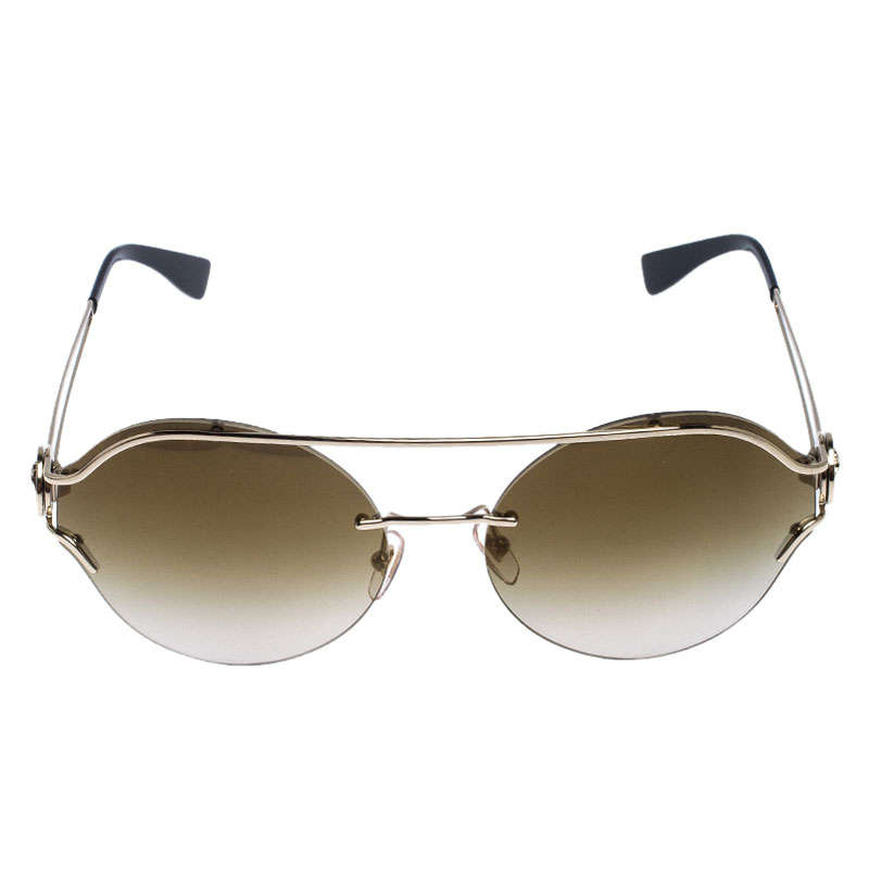 

Versace Pale Gold/ Green Gradient 2184 Rimless Round Sunglasses