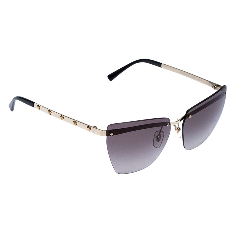 Versace Pale Gold /Grey Degrade 2190 Rimless Cat Eye Sunglasses