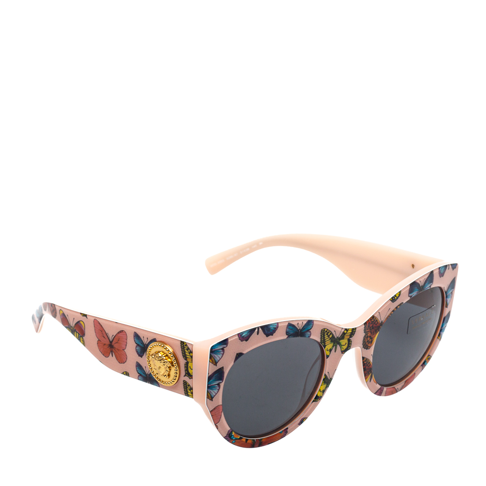 Pre-owned Versace Tribute Pink Butterfly Print/ Grey Ve 4353 Cat Eye Sunglasses
