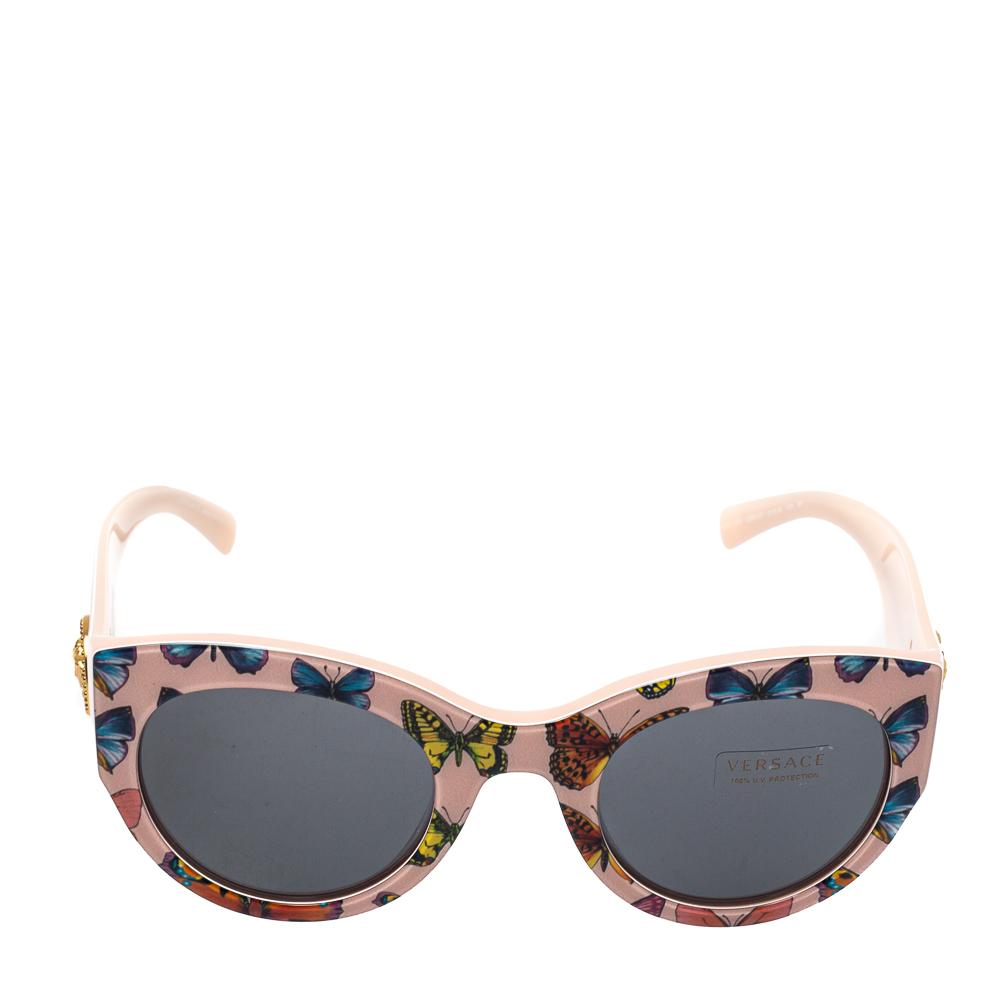 

Versace Tribute Pink Butterfly Print/ Grey VE 4353 Cat Eye Sunglasses