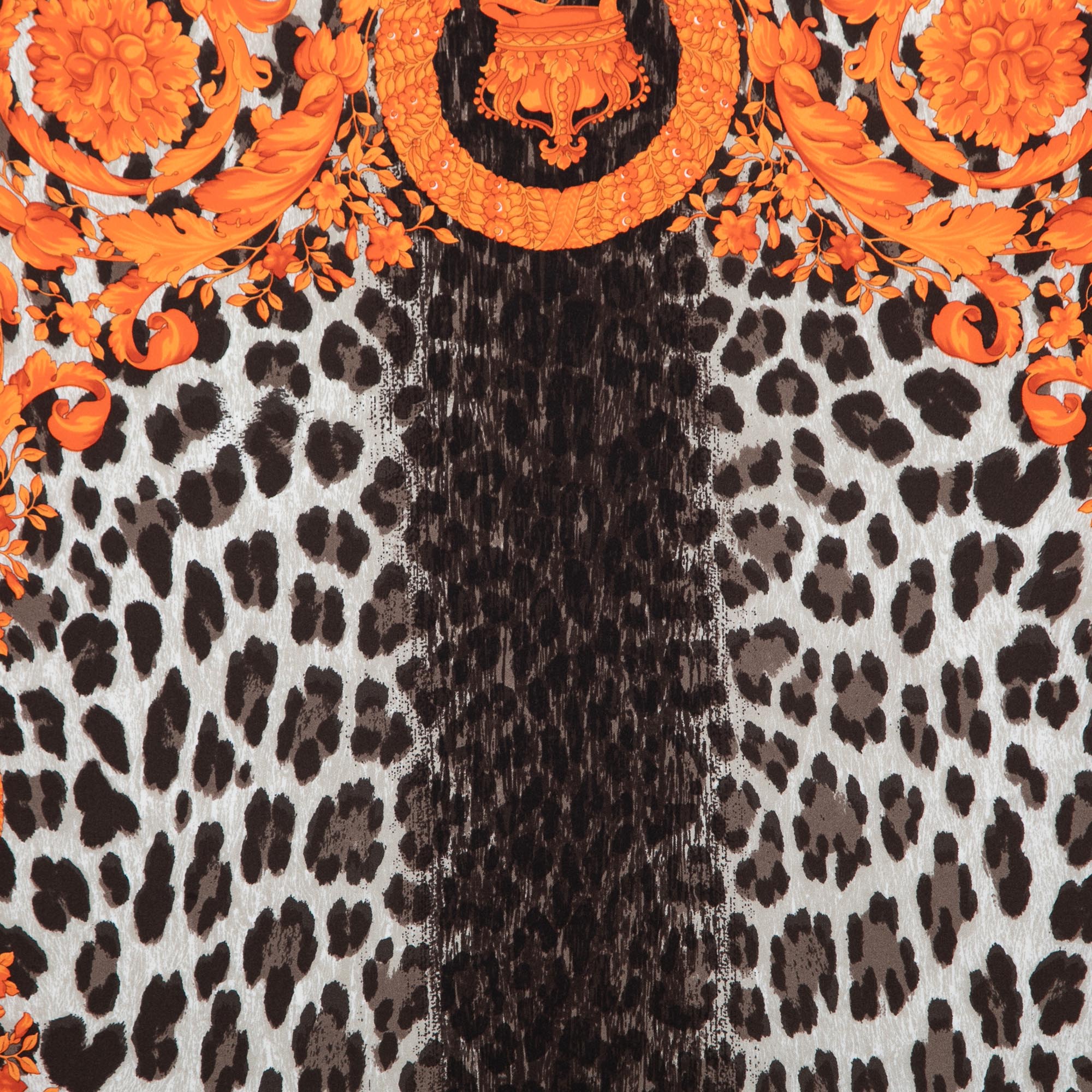 

Versace Orange & Grey Baroque Animal Print Silk Scarf