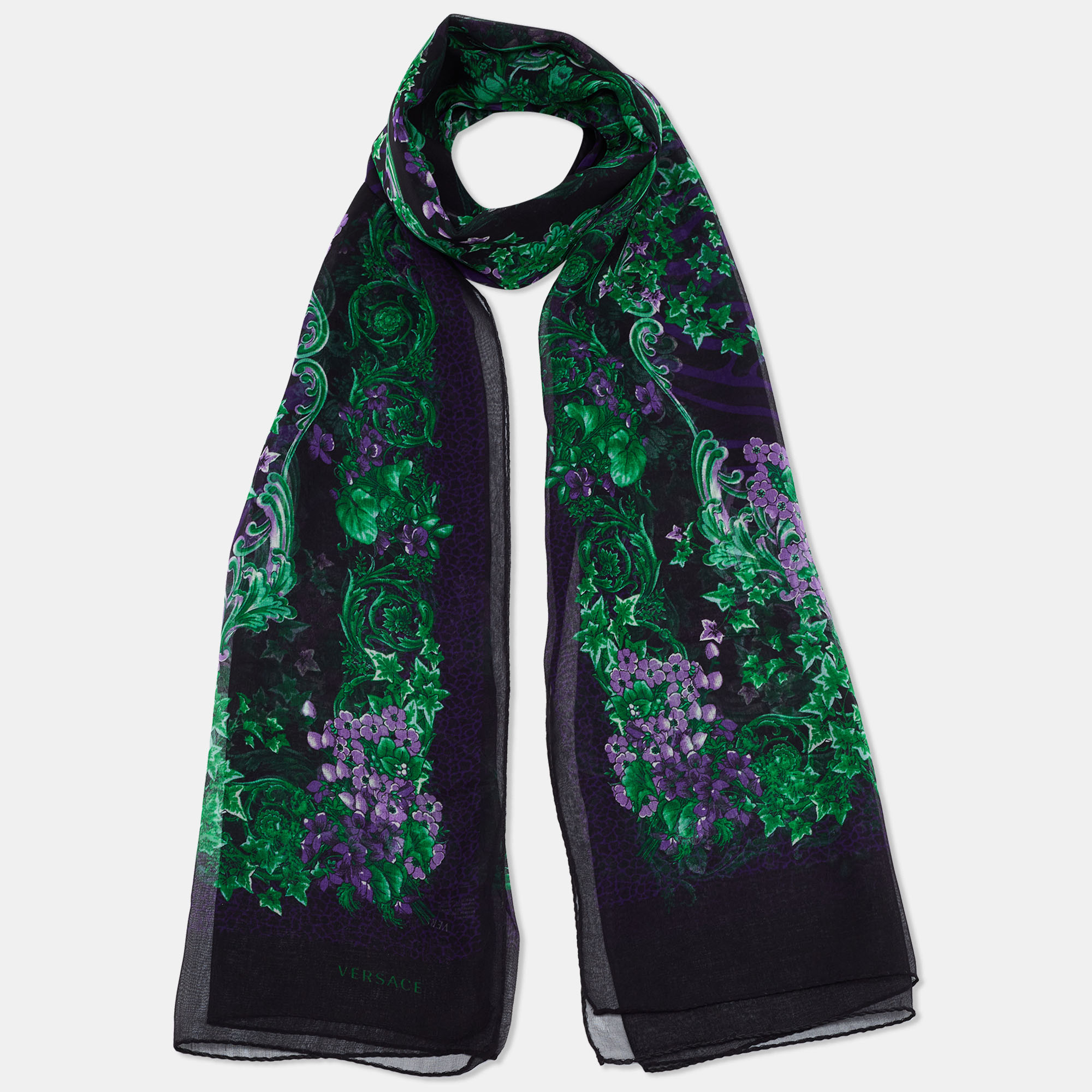 

Versace Black & Purple Floral Print Silk Stole