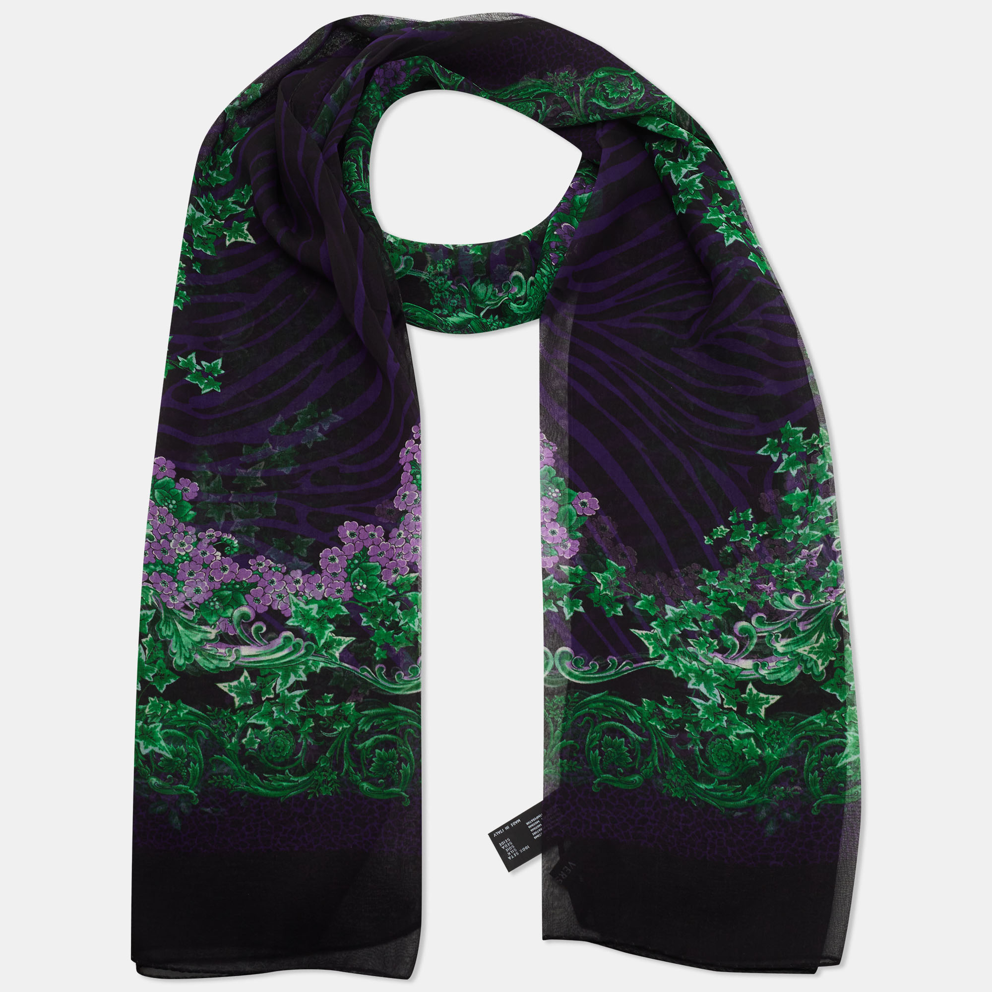 

Versace Black & Purple Floral Print Silk Stole